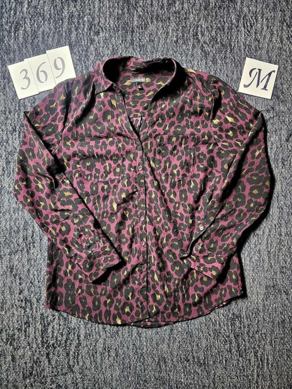 Talbots Animal Print Button Down in Purple & Black Medium Like New